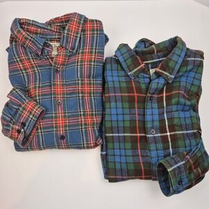LL Bean Mens XL Flannel Shirt Lot of 2 Plaid Cotton Blue Red Green Grandpa Core